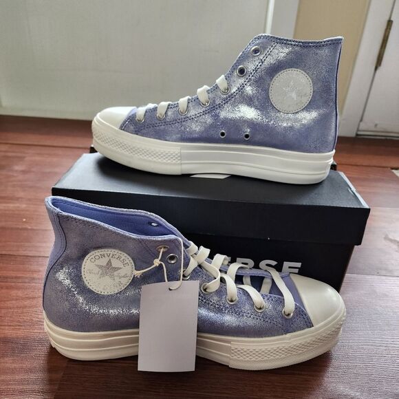 Converse Chuck Taylor Blue Shimmer Suede High Tops 10.5 NIB - Picture 4 of 9